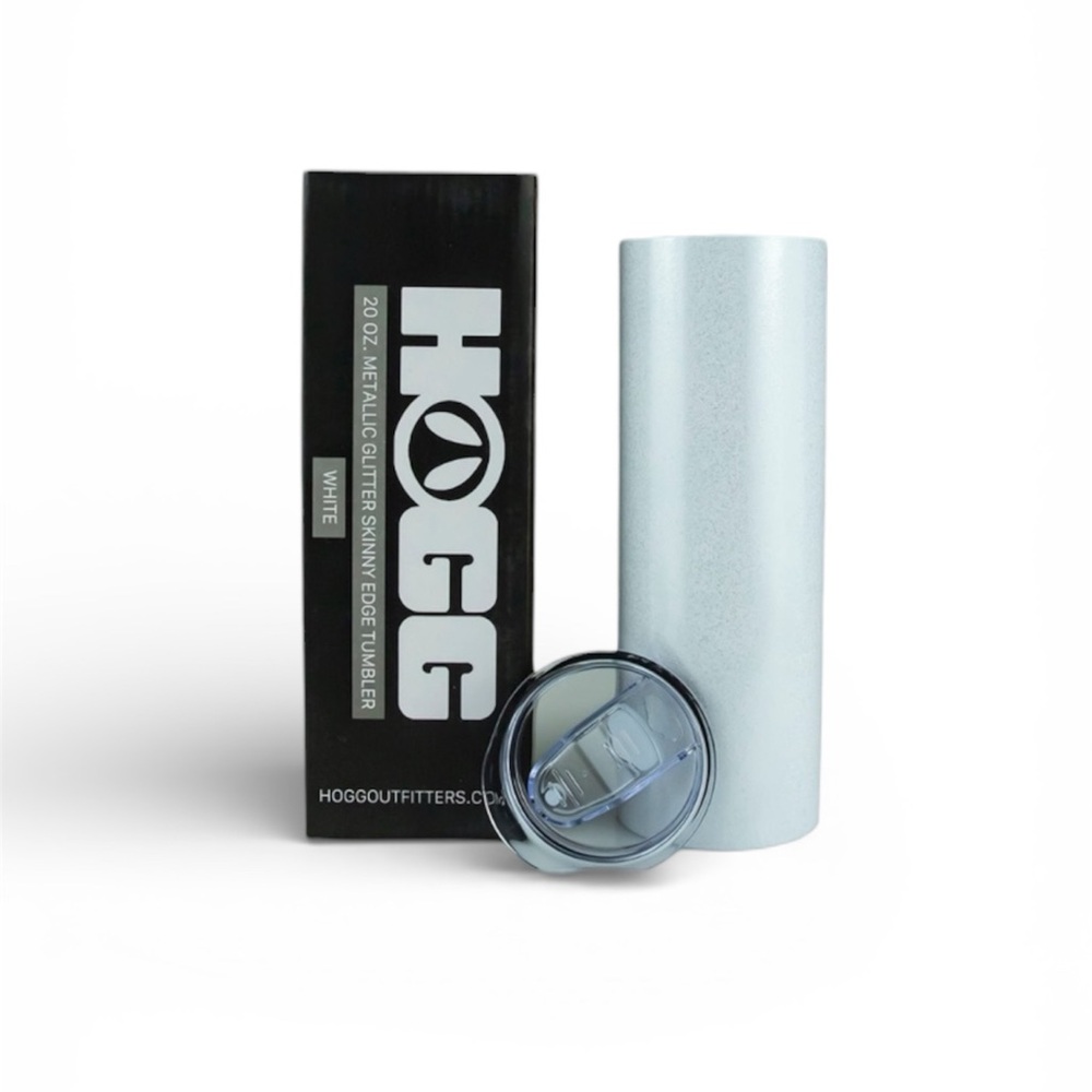 20 oz Metallic Glitter Skinny Edge Tumbler WHITE